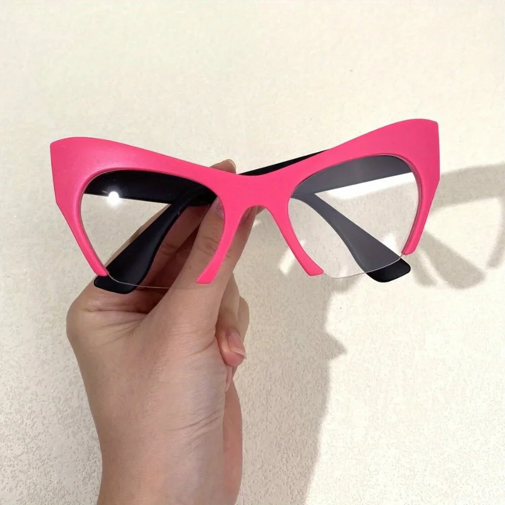 Pink Y2K Cat-Eye Oversized Glasses – Bold Retro Statement Frames